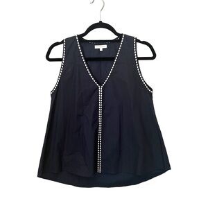 Ann Mashburn Navy Poplin Sleeveless Top Tank Womens Size XS 100% Cotton